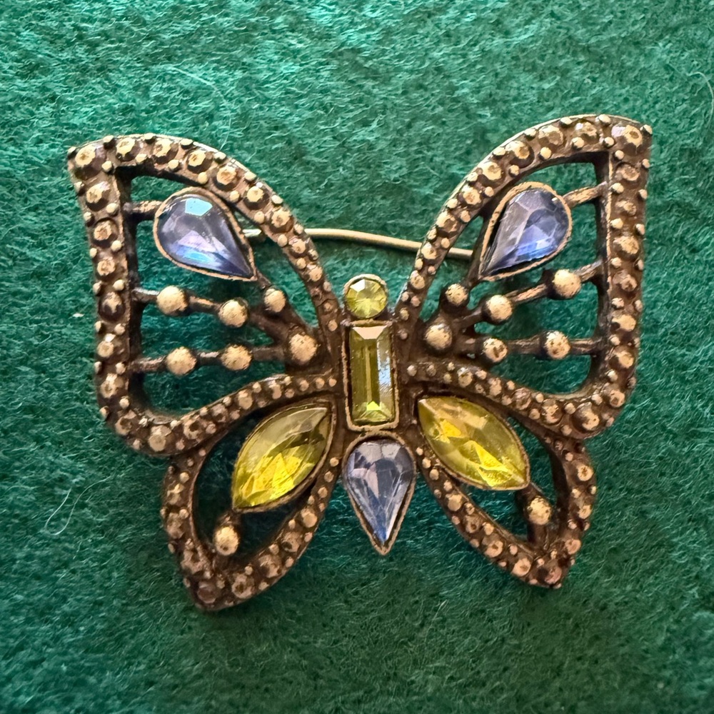 Elegant Butterfly Brooch with Blue and Yellow Accents